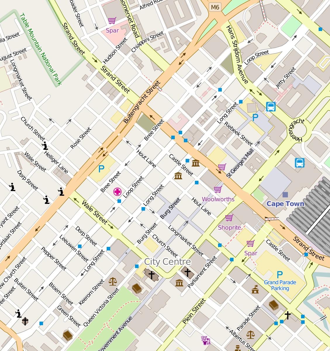 mapa buitengracht ulici Kapské Mesto