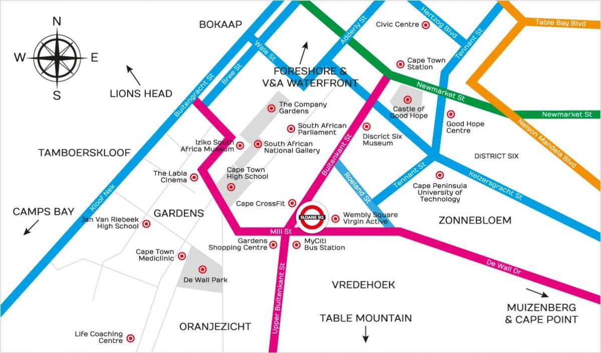 mapa buitenkant ulici Kapské Mesto