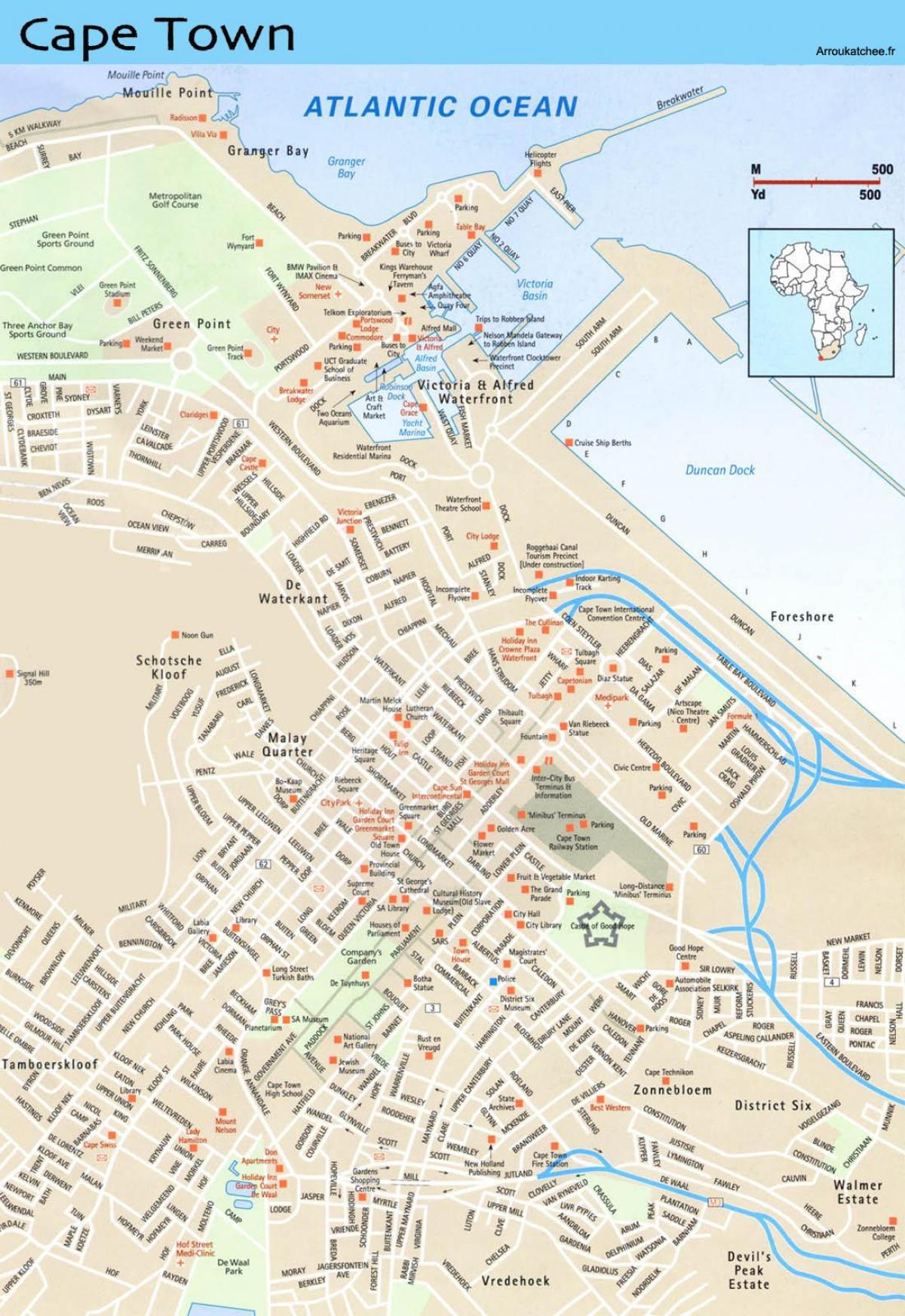ulica mapu Kapského Mesta v Južnej Afrike