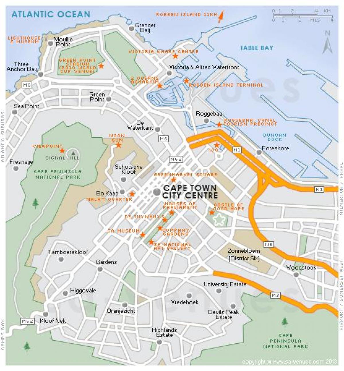 mapa storočia meste Kapské Mesto