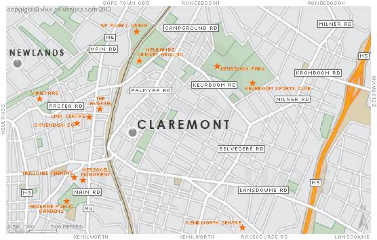 mapa claremont Kapské Mesto