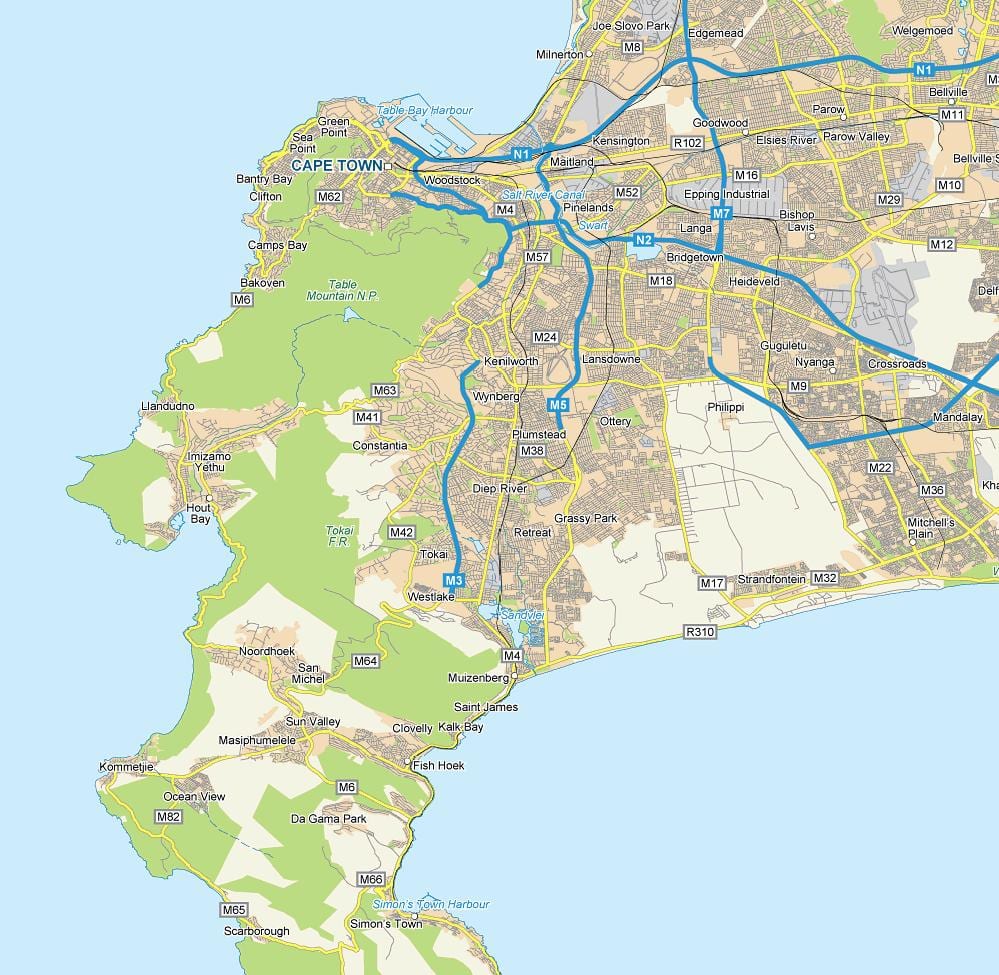 mapa diep rieky Kapské Mesto