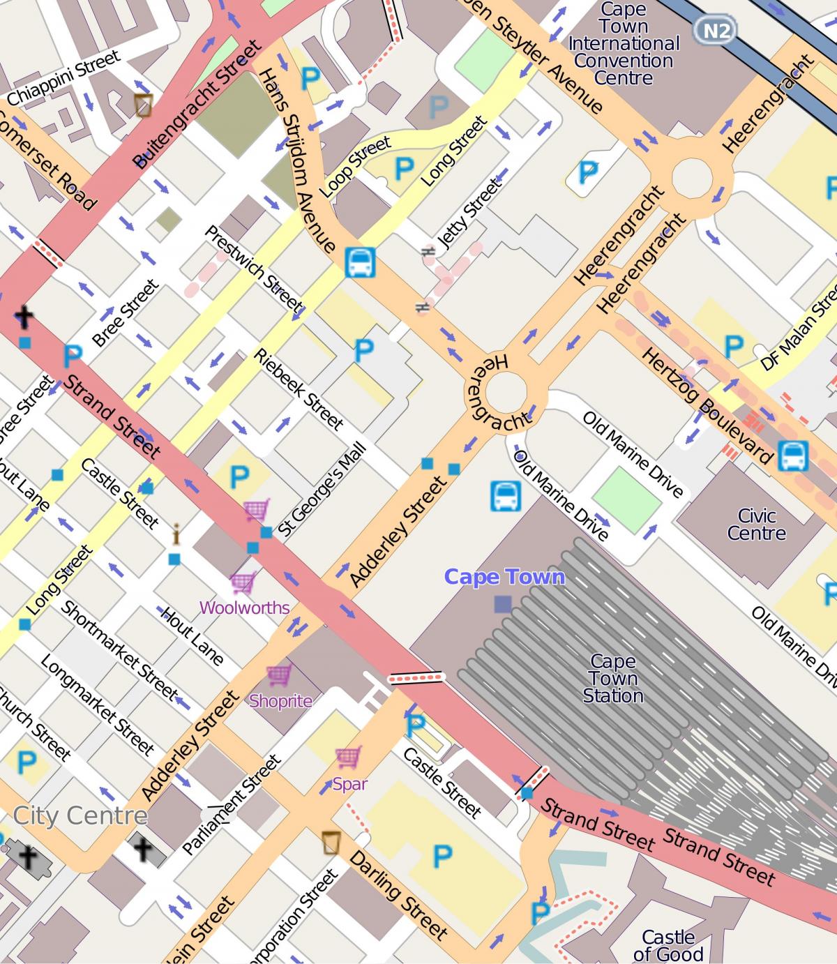 mapa heerengracht ulici Kapské Mesto