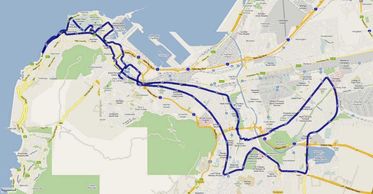 mapu Kapského Mesta maratón trasy 