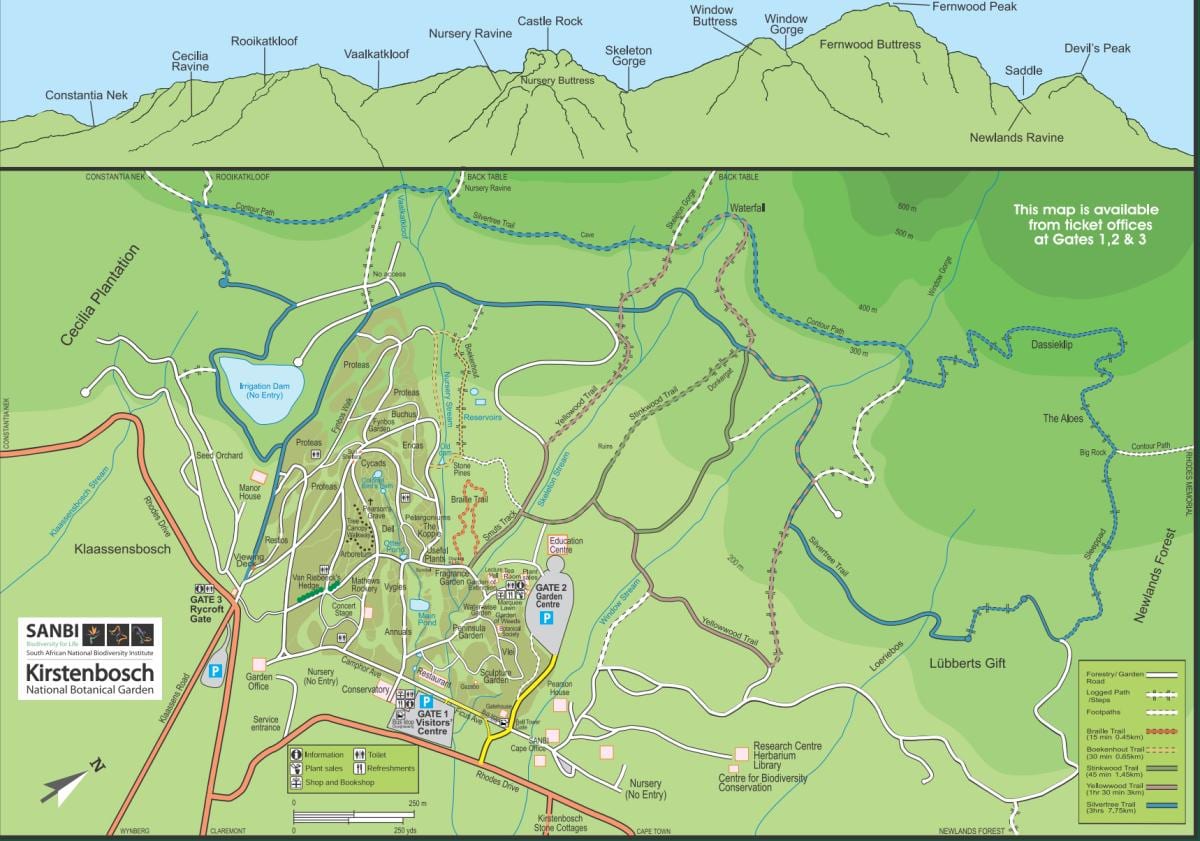 kirstenbosch botanickej záhrady mapu
