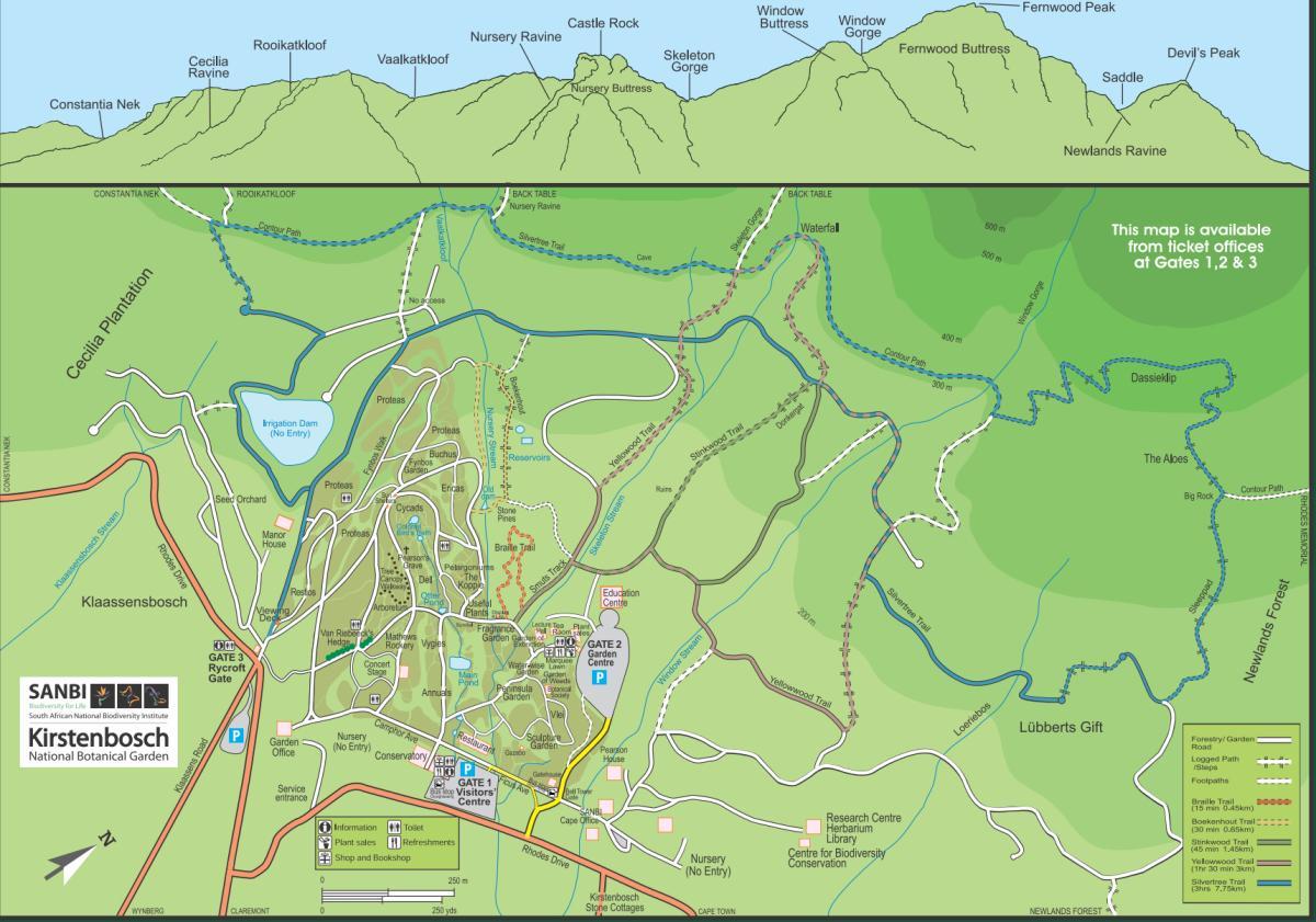 kirstenbosch botanickej záhrady mapu