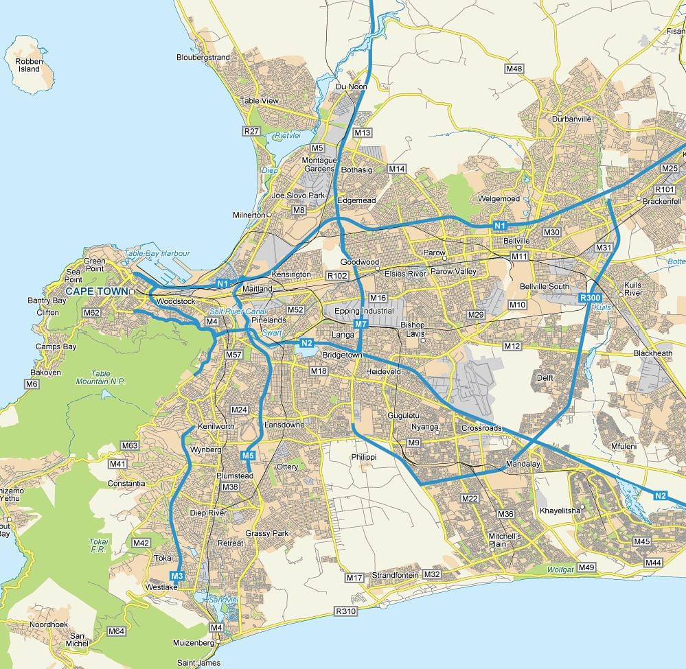 mapa langa Kapské Mesto