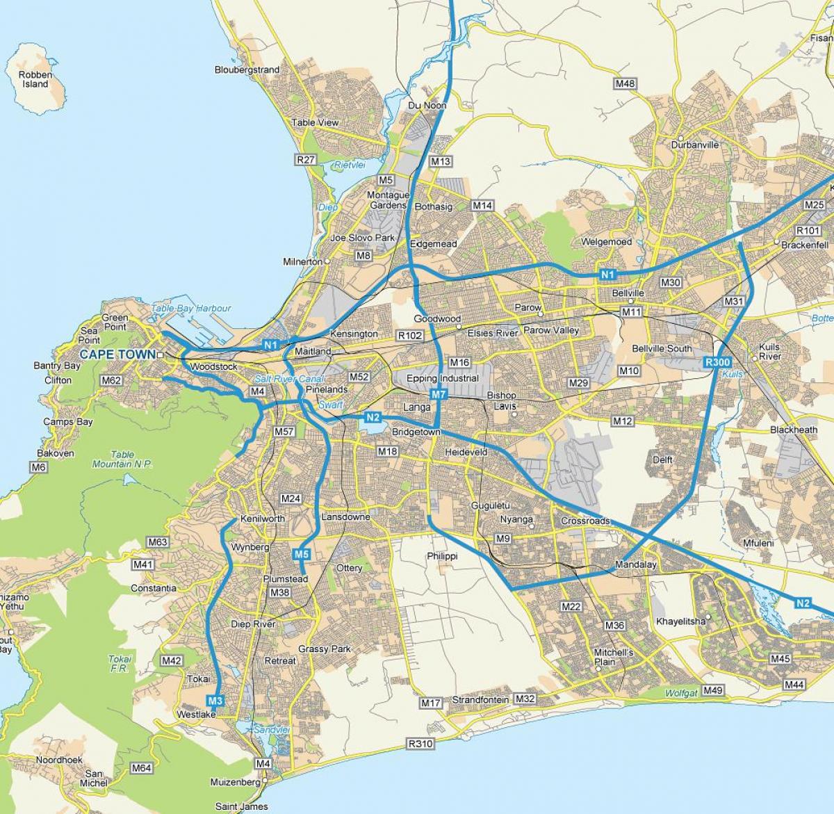 mapa langa Kapské Mesto