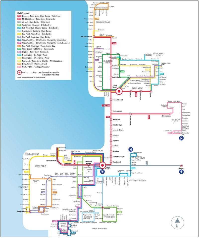 Kapské Mesto myciti autobusová zastávka, mapu