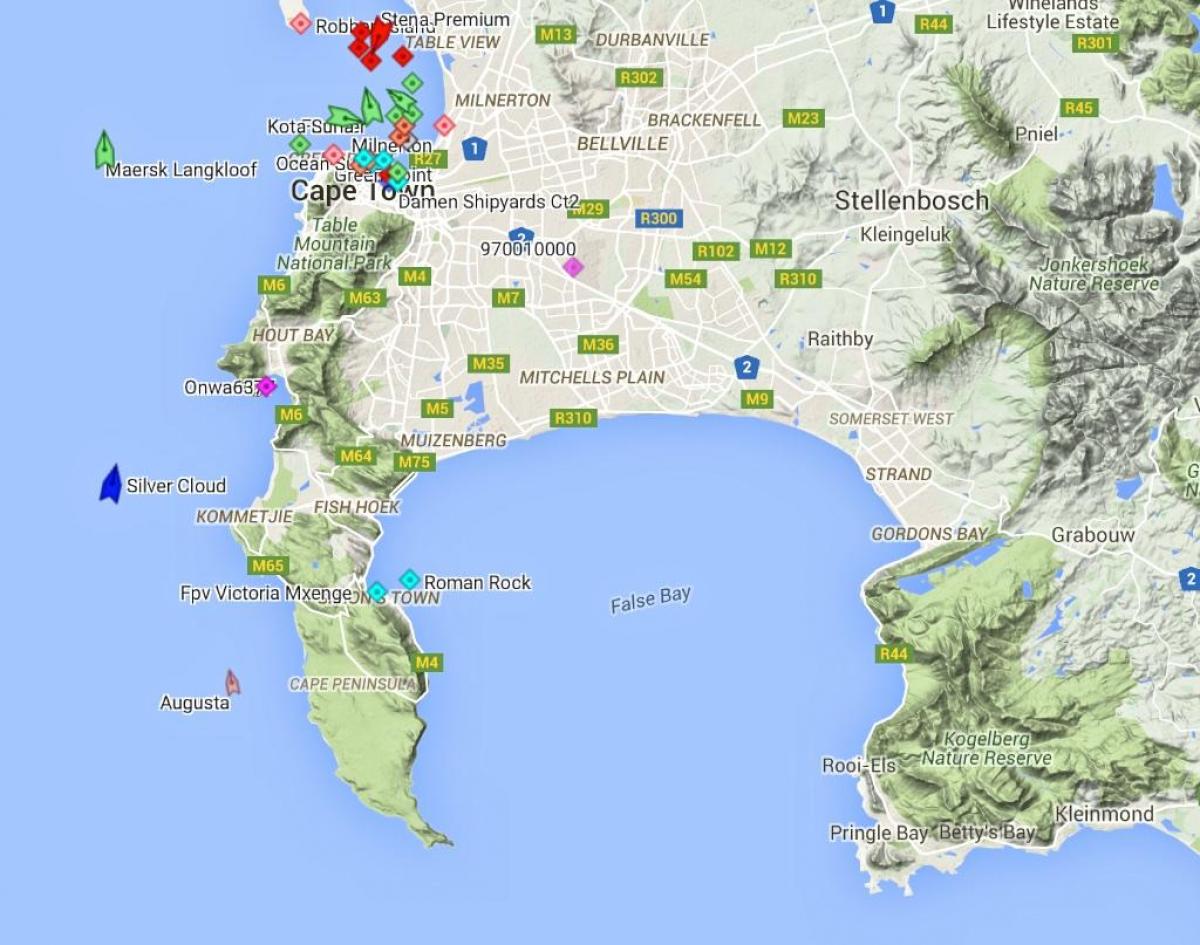 mapa mapa fish hoek a obklopuje