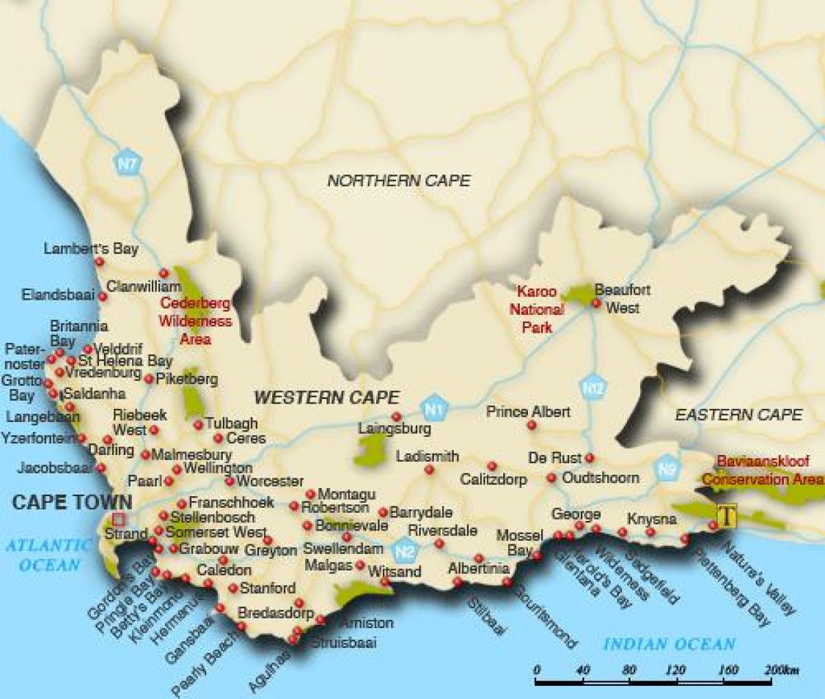 western cape pláže mapu