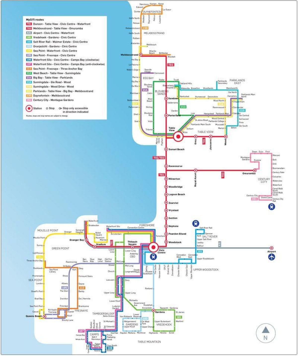 myciti autobusová zastávka, mapu