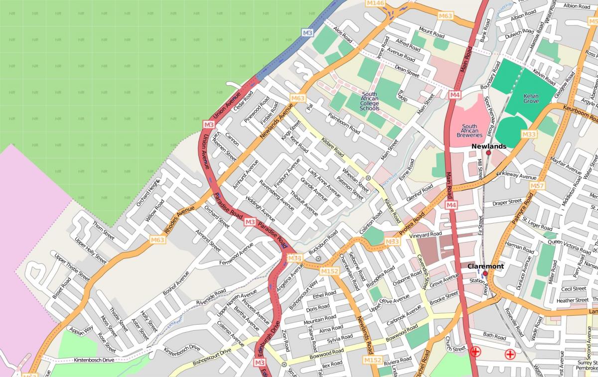 mapa newlands Kapské Mesto