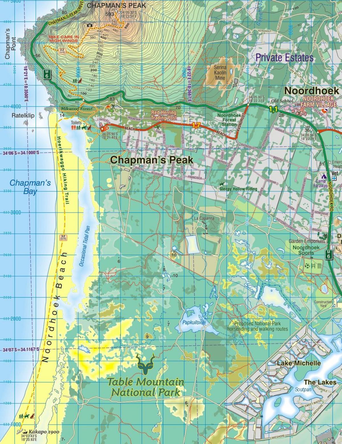 mapa noordhoek Kapské Mesto
