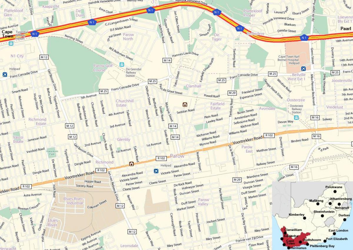 mapa parow Kapské Mesto