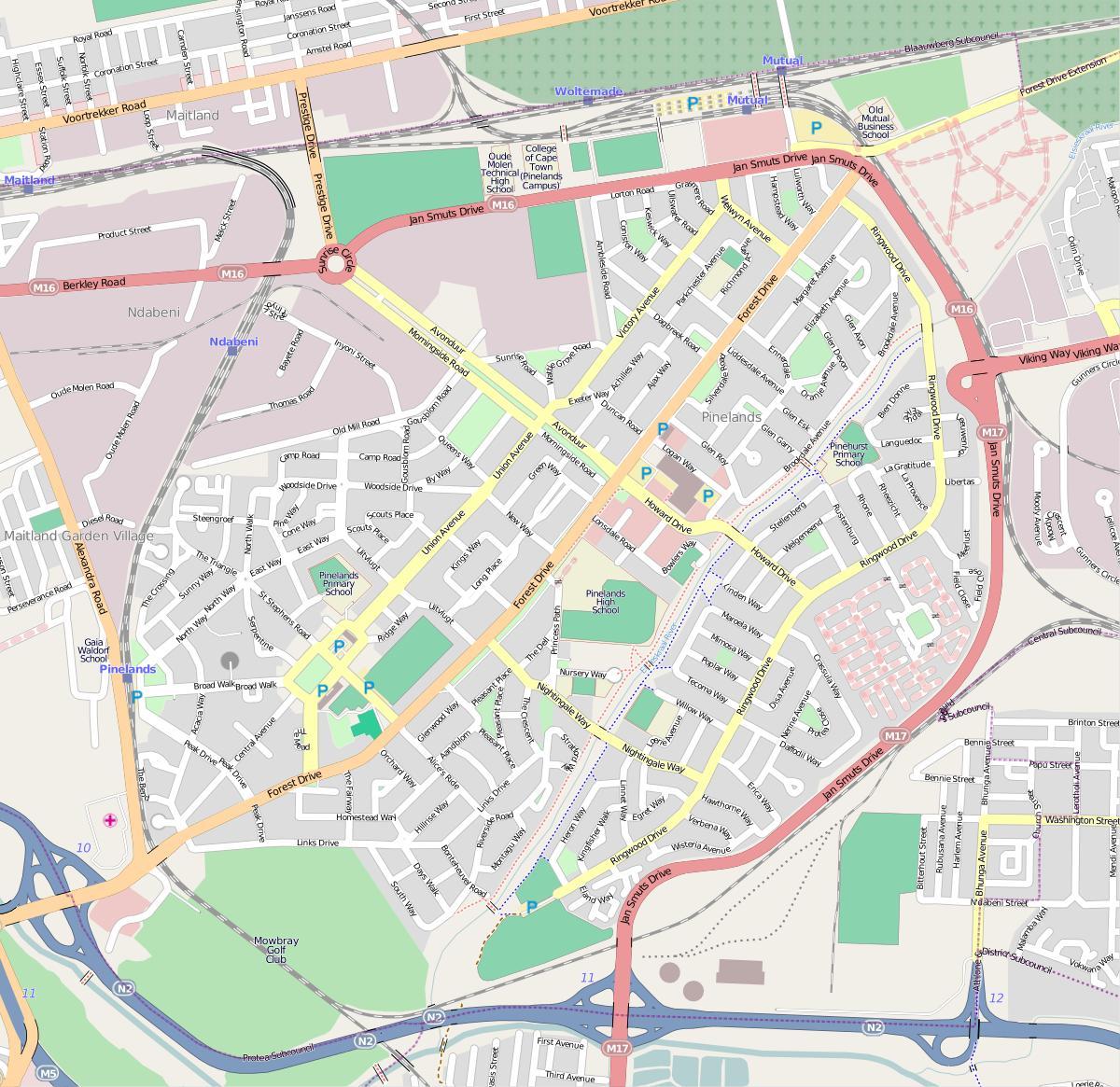 mapa pinelands Kapské Mesto