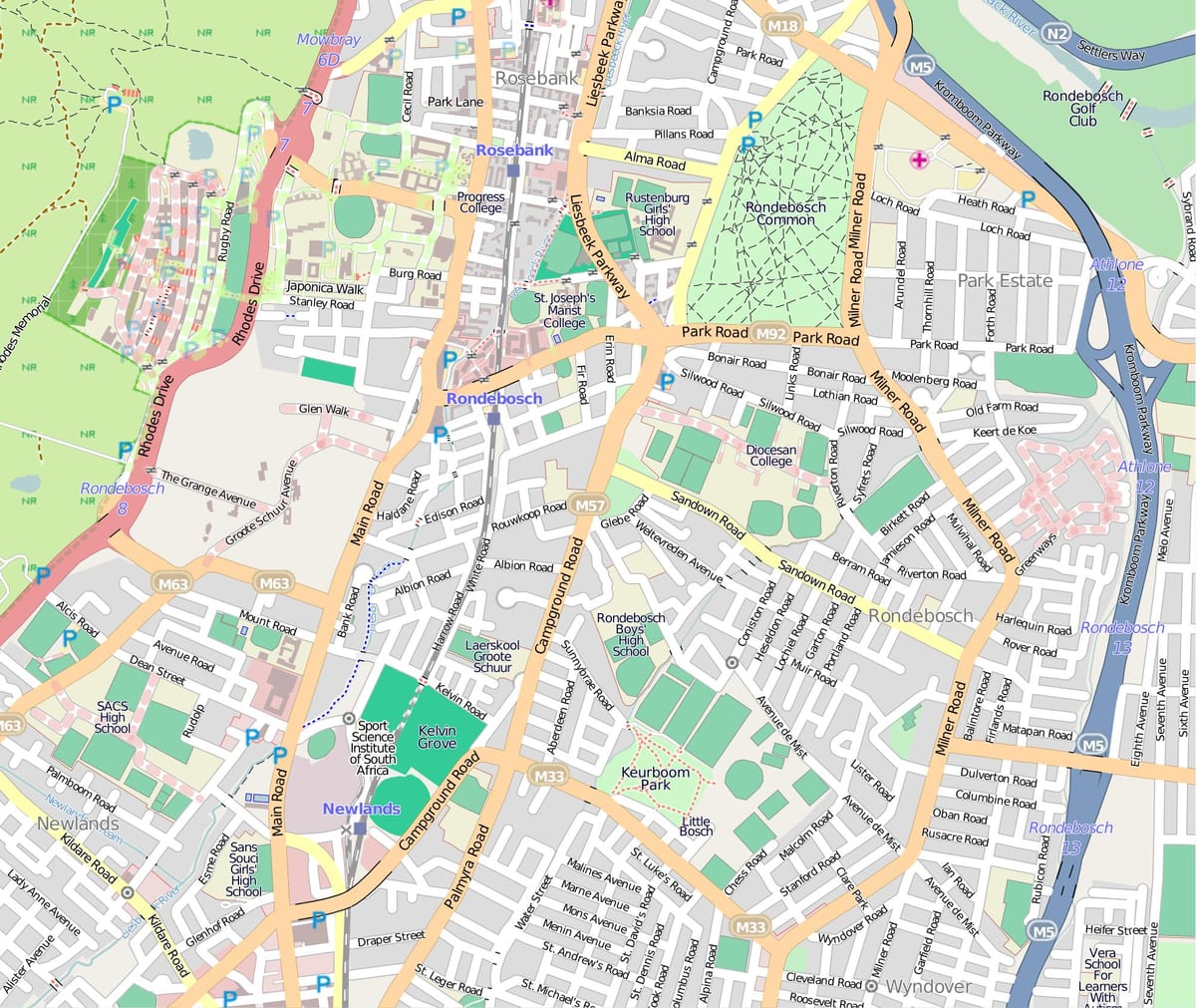 mapa rondebosch Kapské Mesto