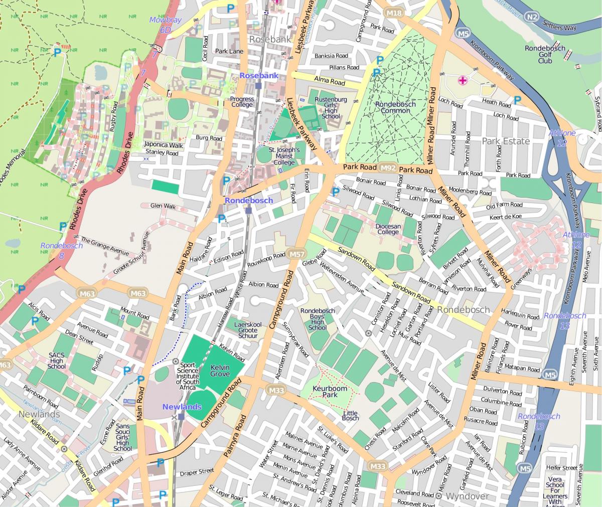 mapa rondebosch Kapské Mesto