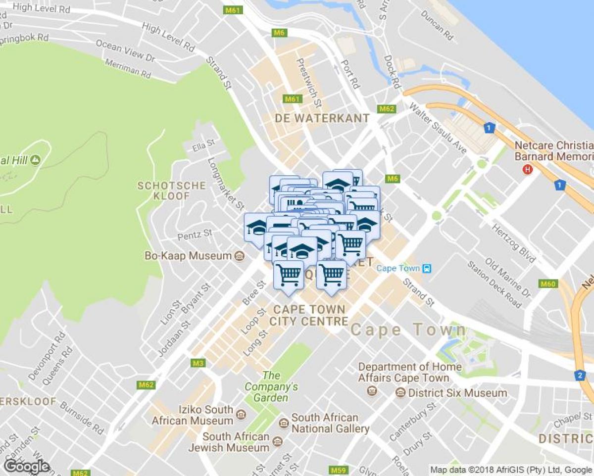 mapa shortmarket ulici Kapské Mesto