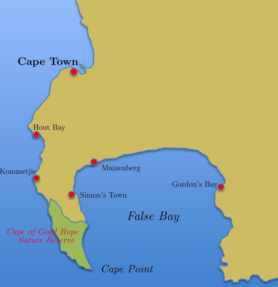 mapa simon ' s town, Južná Afrika