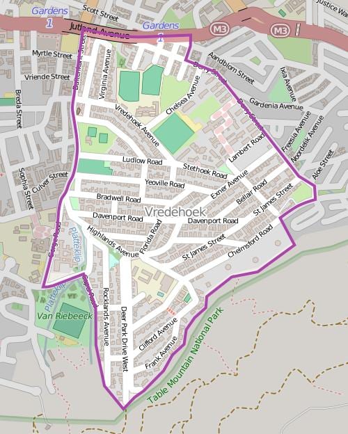 mapa vredehoek Kapské Mesto