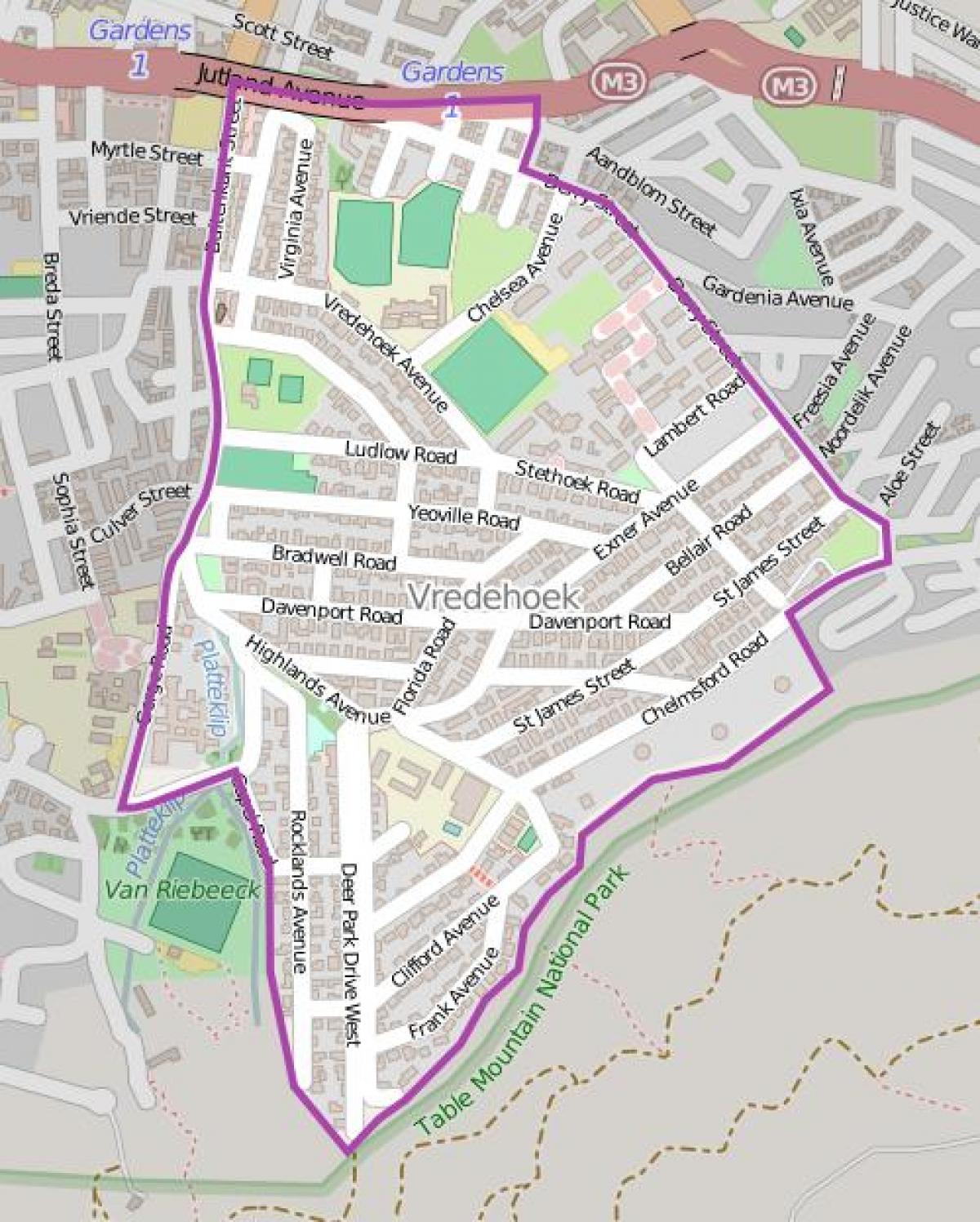 mapa vredehoek Kapské Mesto