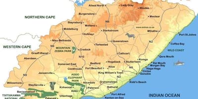 Mapa východnej Cape Miest