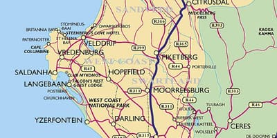 Mapa západné pobrežie Cape Town