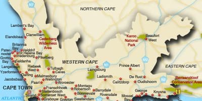 Western cape pláže mapu