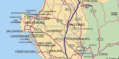 Mapa západné pobrežie Cape Town