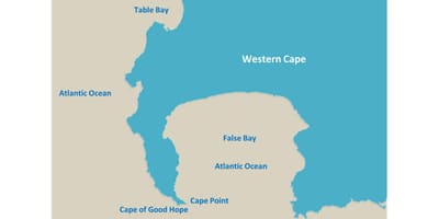 Mapa table bay v Južnej Afrike